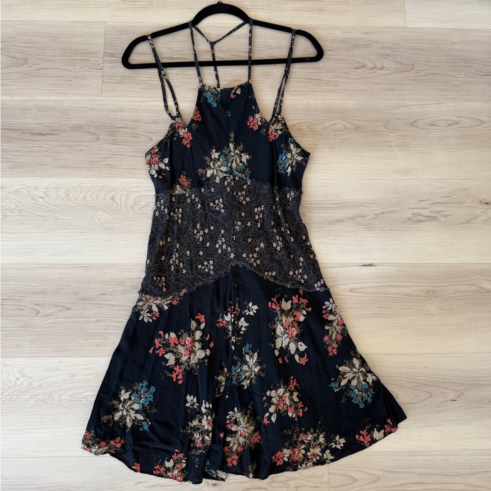 Free People Floral Mini Dress - Black and Pink